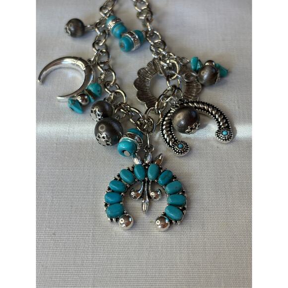 Chunky Retro Cowboy Charm Bracelet Equestrian Southwestern Turquoise Sto… - Picture 9 of 9
